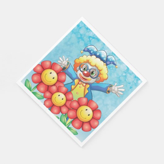 Serviette En Papier Clown Avec Fleurs (Coin)