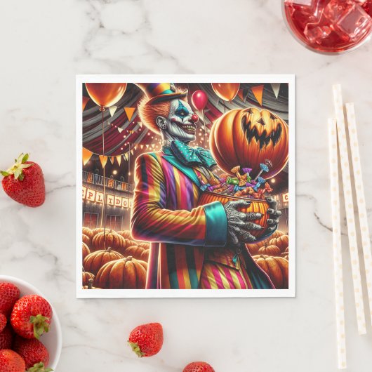 Serviette En Papier Clown effrayant avec Jack O' Lantern Halloween (En situation)
