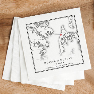 Serviette En Papier Club de plage de Chesapeake Bay Mariage Noir Blanc
