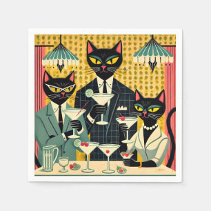 Serviette En Papier Club Martini Cat Noir Futuriste Rétro