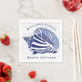 Serviette En Papier Coastal Blue Conch Seashell Nom de famille (En situation)