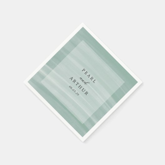 Serviette En Papier Coastal Chic Muted Green Mariage élégant (Coin)