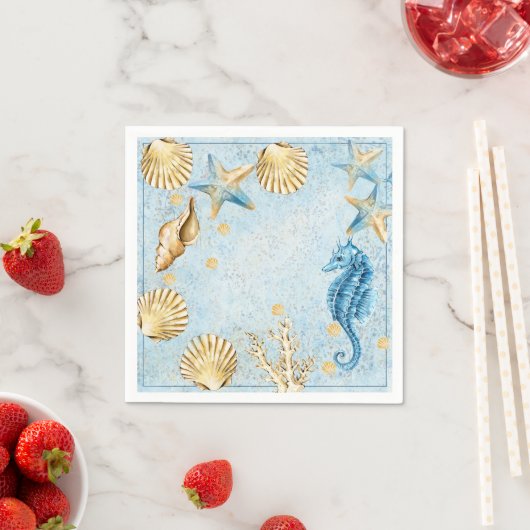 Serviette En Papier Coastal Chic | Parti vert pourpre et citron vert (En situation)