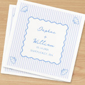 Serviette En Papier Coastal Chic Shell & Stripes Mariage personnalisé