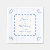 Serviette En Papier Coastal Chic Shell & Stripes Mariage personnalisé (Devant)