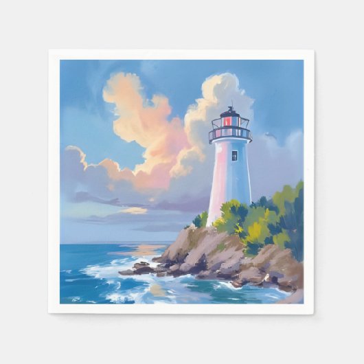 Serviette En Papier Coastal Lighthouse | Blue Ocean Waves Sea (Devant)
