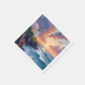 Serviette En Papier Coastal Lighthouse Sunset | Beach Ocean Painting (Coin)