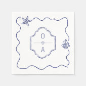 Serviette En Papier Coastal Main Drawn Seashell Crest Plage Mariage (Devant)