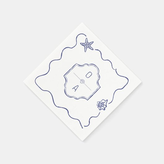 Serviette En Papier Coastal Main Drawn Seashell Crest Plage Mariage (Coin)