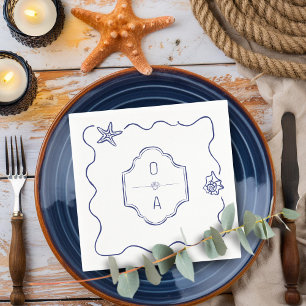 Serviette En Papier Coastal Main Drawn Seashell Crest Plage Mariage