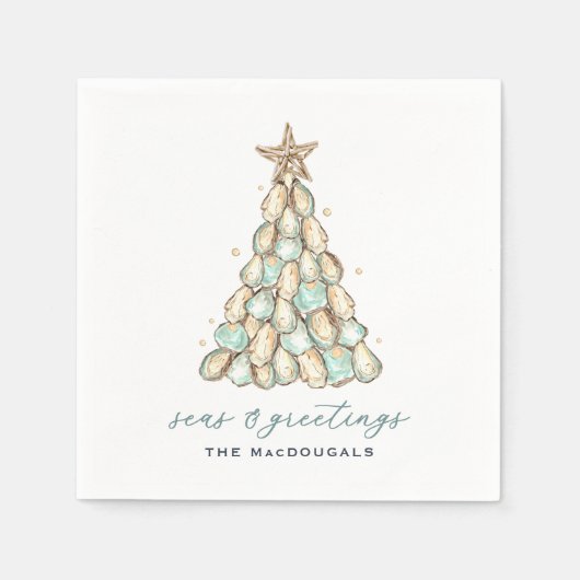 Serviette En Papier Coastal Oyster Shell Christmas (Devant)