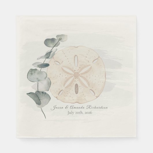 Serviette En Papier Coastal Sand Dollar & Eucalyptus watercolor (Devant)