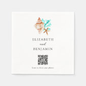 Serviette En Papier Coastal Seashell Beach Wedding QR Code Share Photo (Devant)