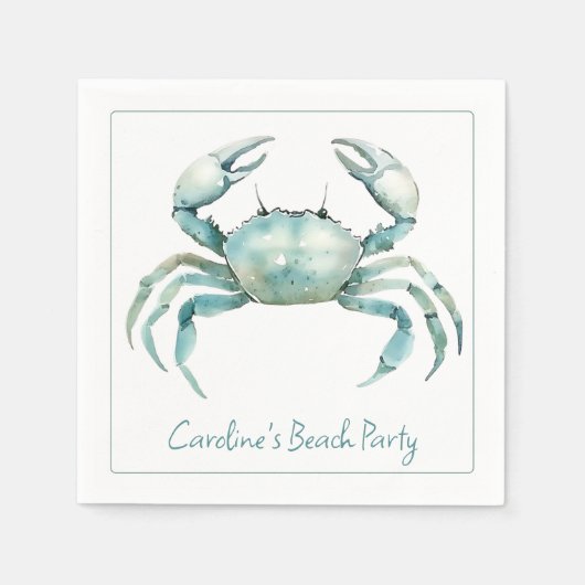 Serviette En Papier Coastal Watercolor Crab Personalized (Devant)