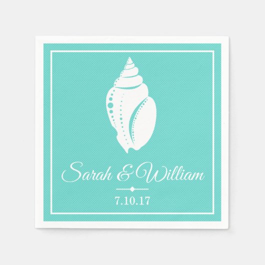 Serviette En Papier Coastère Blanc Coquillage & Vert Mer | Personnalis (Devant)