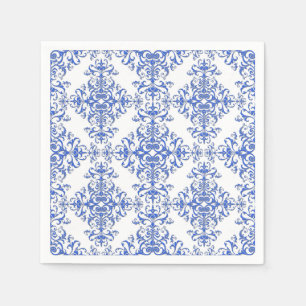 Serviette En Papier Cobalt bleu et blanc Floral Damask Style Motif