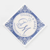 Serviette En Papier Cobalt et Mariage de sable monogramme (Coin)