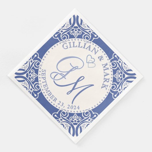 Serviette En Papier Cobalt et Mariage de sable monogramme (Coin)