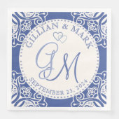 Serviette En Papier Cobalt et Mariage de sable monogramme (Devant)