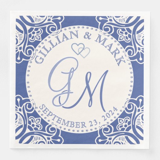 Serviette En Papier Cobalt et Mariage de sable monogramme (Devant)