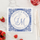 Serviette En Papier Cobalt et Mariage de sable monogramme (En situation)