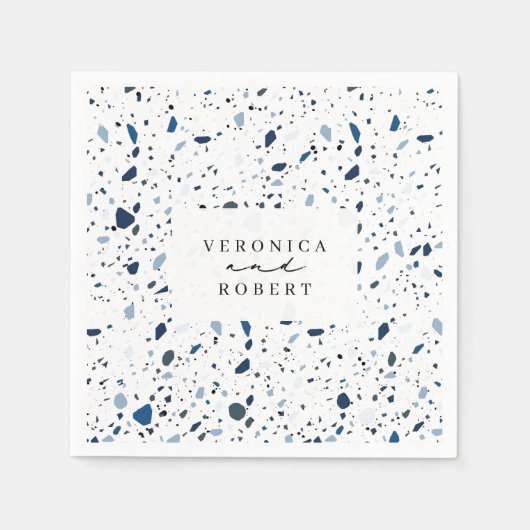 Serviette En Papier Cobalt Pierre bleu Terrazzo Mariage (Devant)
