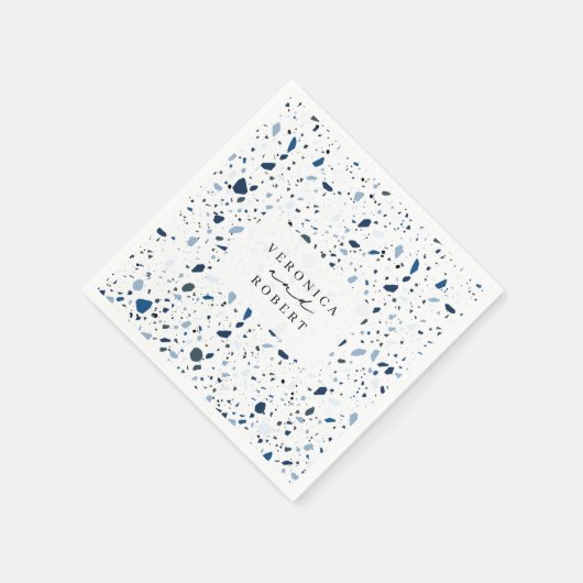 Serviette En Papier Cobalt Pierre bleu Terrazzo Mariage (Coin)