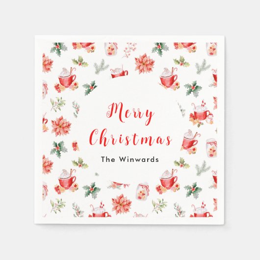 Serviette En Papier Coca chaud de Noël et Poinsettias rouges (Devant)