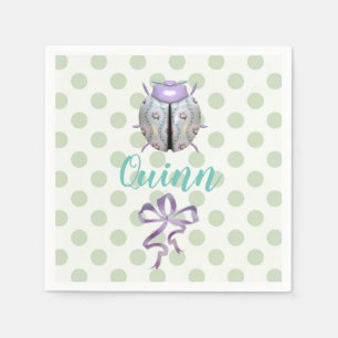 Serviette En Papier Coccinelle pois et floral vert blanc violet