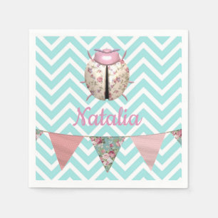 Serviette En Papier Coccinelle rose florale sur guirlande de chevrons