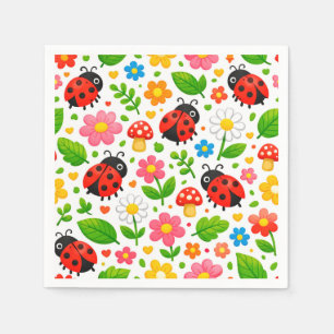 Serviette En Papier Coccinelles Mignonnes et Fleurs pour les Amateurs