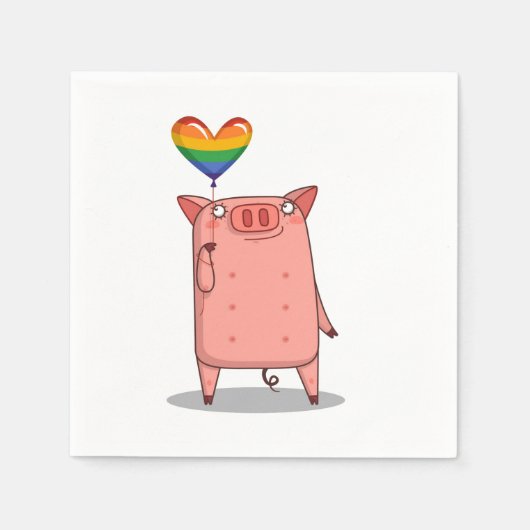Serviette En Papier Cochon Avec Ballon Arc-En-Ciel (Devant)