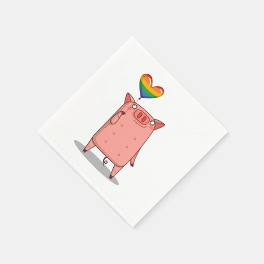 Serviette En Papier Cochon Avec Ballon Arc-En-Ciel (Coin)