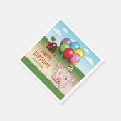 Serviette En Papier Cochon dans une ferme tenant des ballons Anniversa (Coin)