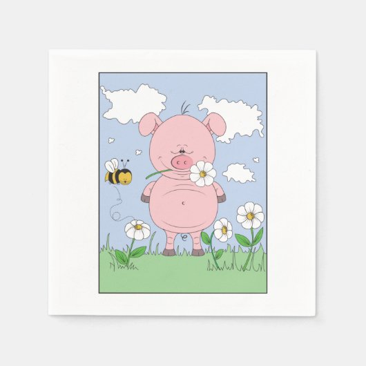 Serviette En Papier Cochon de dessin mignon (Devant)
