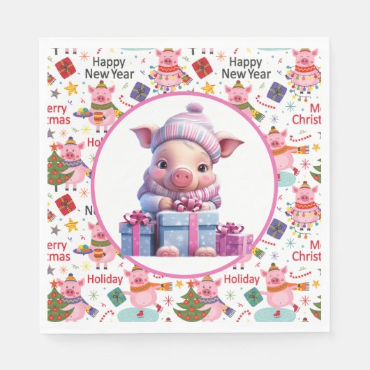 Serviette En Papier Cochon de Noël (Devant)