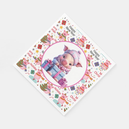 Serviette En Papier Cochon de Noël (Coin)