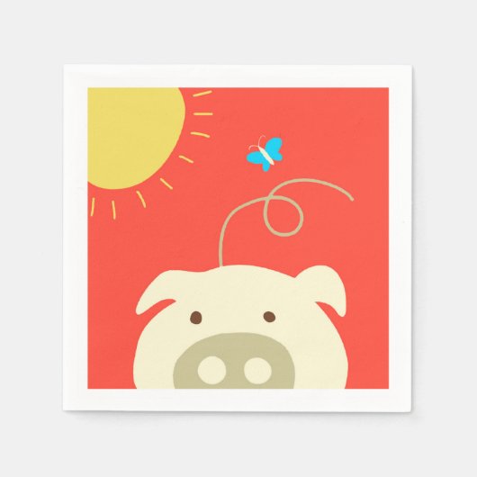 Serviette En Papier Cochon et papillon (Devant)