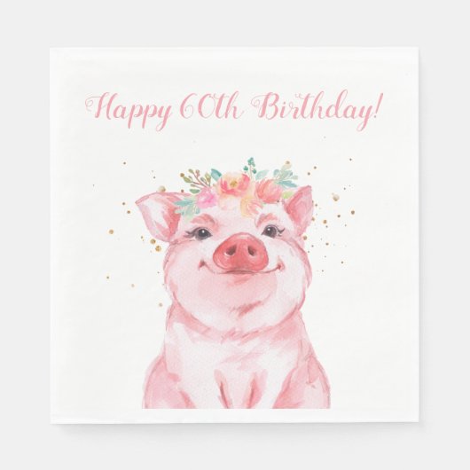 Serviette En Papier Cochon floral mignon 60e anniversaire (Devant)
