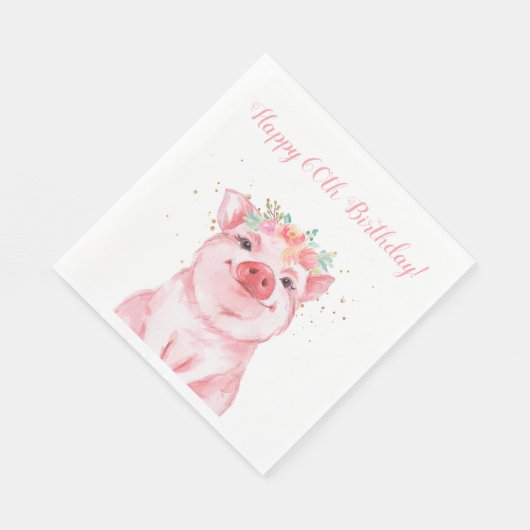 Serviette En Papier Cochon floral mignon 60e anniversaire (Coin)