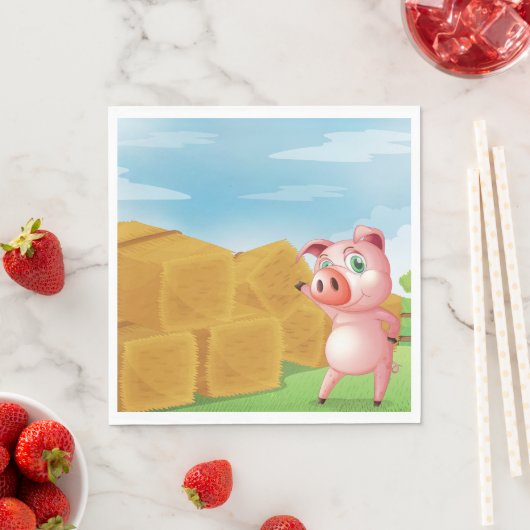 Serviette En Papier Cochon Sur Une Ferme (En situation)