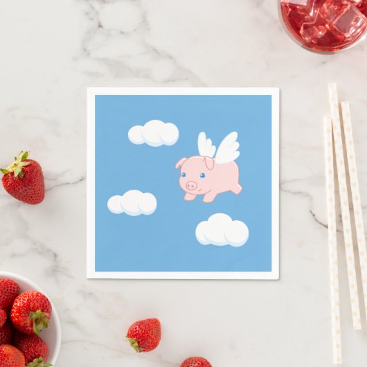Serviette En Papier Cochon volant - Cochon mignon avec ailes (En situation)