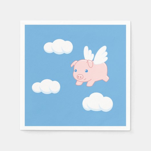 Serviette En Papier Cochon volant - Cochon mignon avec ailes (Devant)