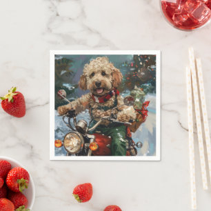 Serviette En Papier Cockapoo Chien à Moto Noël