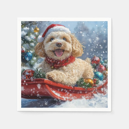 Serviette En Papier Cockapoo Dog in Sledge Let it Neige Christmas (Devant)