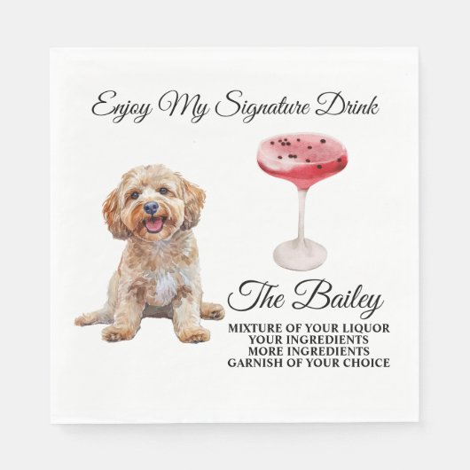 Serviette En Papier Cockapoo Mariage Signature Boisson (Devant)