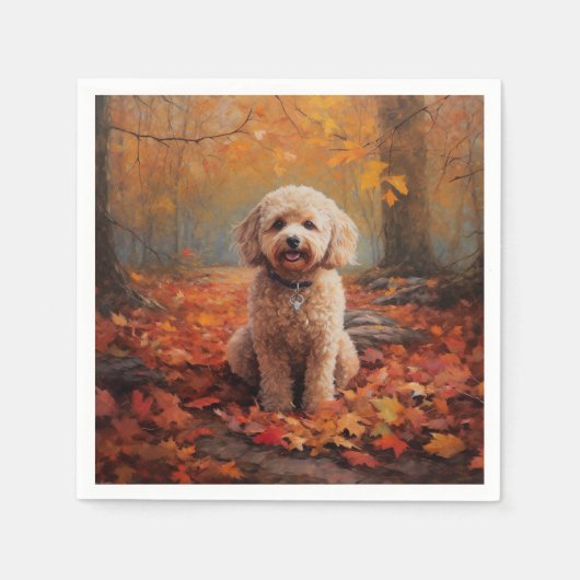 Serviette En Papier Cockapou dans les feuilles d'automne automne autom (Devant)