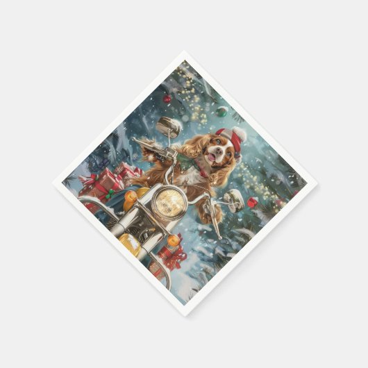 Serviette En Papier Cocker Spaniel Chien équitation Moto Noël (Coin)