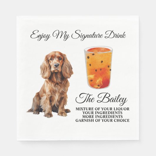Serviette En Papier Cocker Spaniel Mariage Signature Boire (Devant)