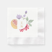 Serviette En Papier Cocktail Aquarelle Citrus Mariage Floral Monogramm (Devant)